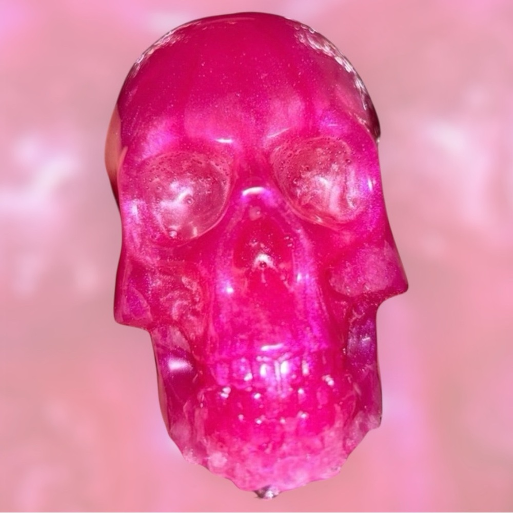 Shiny Vibrant Bubblegum Pink Skull Resin Figurine Handmade